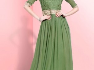 Green Coloured Women Georgette Fancy Maxi Dress..