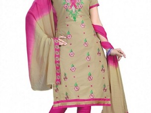 Women's Beige And Deep Pink Color Cotton Churidar Suit for..