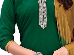 Ladies Unstitched Green-Beige Colour Embroidered Stylish C..