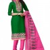 Women's Green And Pink Colour Cotton Chudidar Style Salwar Kameez / Party Wear