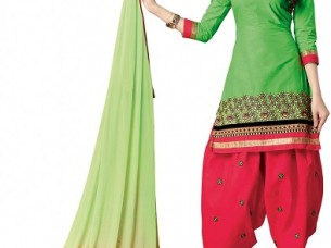 Women's Light Green And Red Color Beautiful Cotton Patiala..