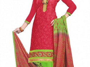 Attractive Red And Light Green Color Beautiful Cotton Chur..