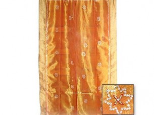 Beaded silk curtain with intricate bead work..