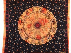 Astrology Horoscope Printed Indian Tapestry Wall Hanging..