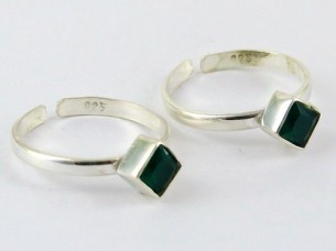 Hot Design Green Onyx 925 Sterling Silver Toe Rings Jewelr..