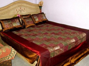 Bohemian Silk Embroidered Bedspreads with  2 Pillow Covers..