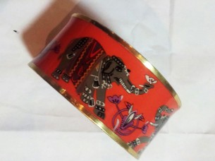Elephant Printed Red Metal Bangle..