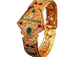 Multi Color Kundan Studded Gold Plated Kundan Bangle..
