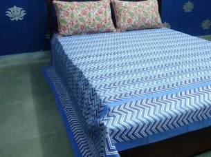 Chevron Blue Bedspread in Cotton Handmade..
