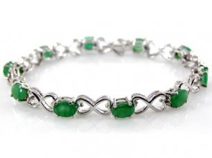 Genuine Emerald Rounds & .925 Sterling Silver Bracelet..