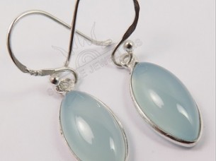 Natural AQUA CHALCEDONY Gemstones Fashionable Earrings 925..