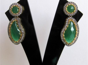 Green Stone Studded CZ Earrings..