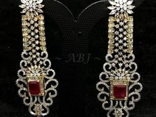 Ruby Studded American Diamond Earrings..