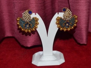 Blue Stone Studded Pearl Work Earring Manufacturers..