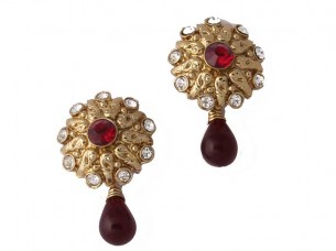 Maroon Gold Plated Traditional Fashion Earrings..