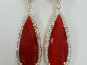Red Stone Studded CZ Diamond Earrings..