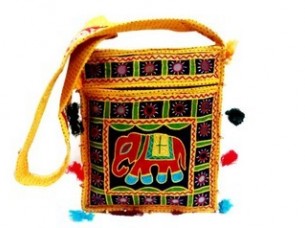 Cotton and Mirror Embroidery Work Elephant Design Handbag..
