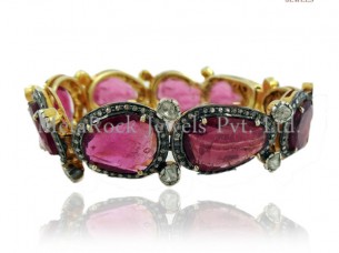 Pave Diamond Ruby Gemstone Rose Cut Bracelet 925 Sterling ..