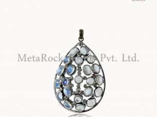 925 Sterling Silver Rainbow Moonstone Pave Pendant Jewelry..