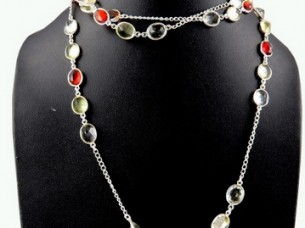 Perfect !! Multi Gems 925 Sterling Silver Necklace..