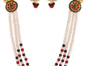 Multi Gold Plated Beaded Necklace Set With Earrings..