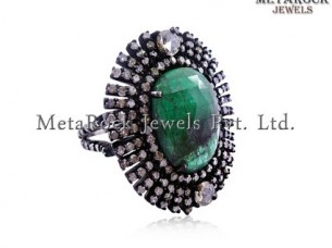 Emerald Gemstone Cocktail Ring 925 Sterling Silver Jewelry..
