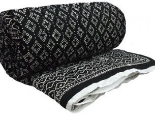 Black Color Hand Block printed cotton Twin Size quilt..