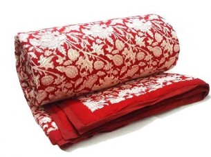Soft Cotton Hand Block Printed Quilt in Red Design..