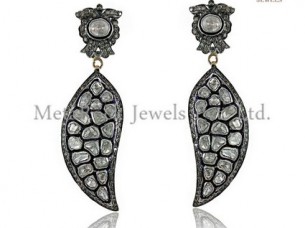 925 Sterling Silver Rose Cut Diamond Earrings Jewelry..