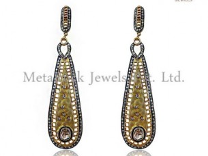 Pave Diamond Stylish Dangle Earrings 925 Sterling Silver J..