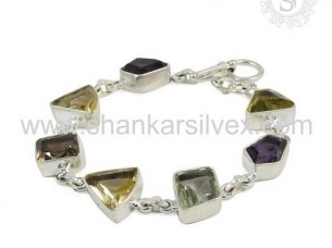 Wonderful Design Multi Gemstone Silver Bracelet..
