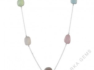 925 Sterling Silver Chalcedony Necklace with Nickel Free R..
