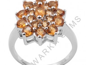 Floral Ring Studded with Citrine Gemstone in 925 Sterling ..