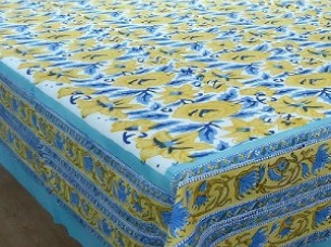 Floral Hand Block Printed Cotton Table Cloth..