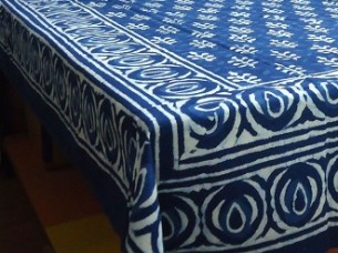 Indigo Hand Block Print Cotton Tablecloth..