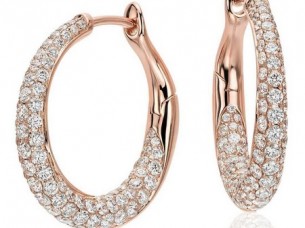 Stylish Look Rose Gold Diamond Hoop Earrings..