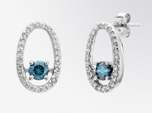 1.50 Ct Real Natural Blue Diamond Earring 14K White Gold..