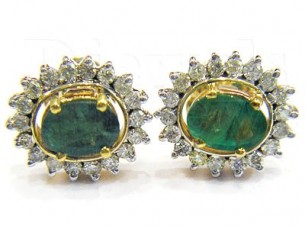 14k Emerald Gold Diamond Earrings..