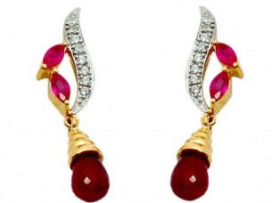 Diamond & Ruby Studded 18K Ruby Drop Earrings..