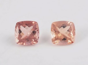 Cushion cut Pink morganite loose gemstone pair Exporter..