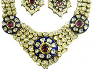 Kundan Polki Meena Necklace Jewelry..