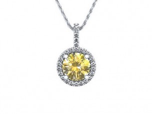 14K White Gold Real Natural Yellow Diamond Pendant..