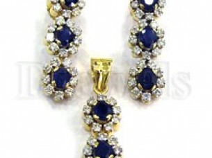 14k Natural Sapphire Diamond Pendant Set..