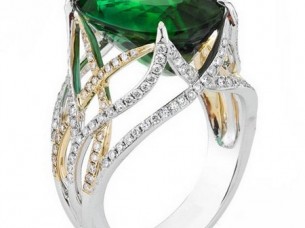 Green Topaz Diamond Cocktail Ring..