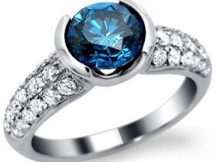 1.50Cts Blue Diamond Ring in 14k White Gold..