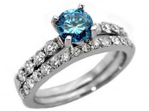 1.50Ct Blue Diamond Ring in 14k White Gold..
