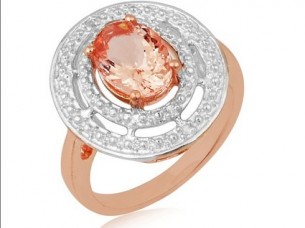 Rose gold plated oval morganite gemstones silver ring jewe..