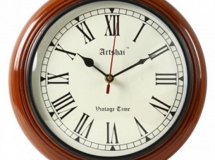 Artshai 10 inch Antique look round wooden wall clock..
