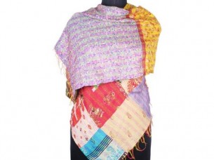 Vintage Silk Handmade Kantha Patch Work Scarf SC1403..