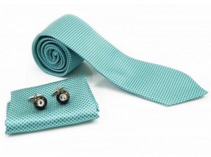Mens Blue Necktie Pocket Square Cuff Link Suit Accessories..